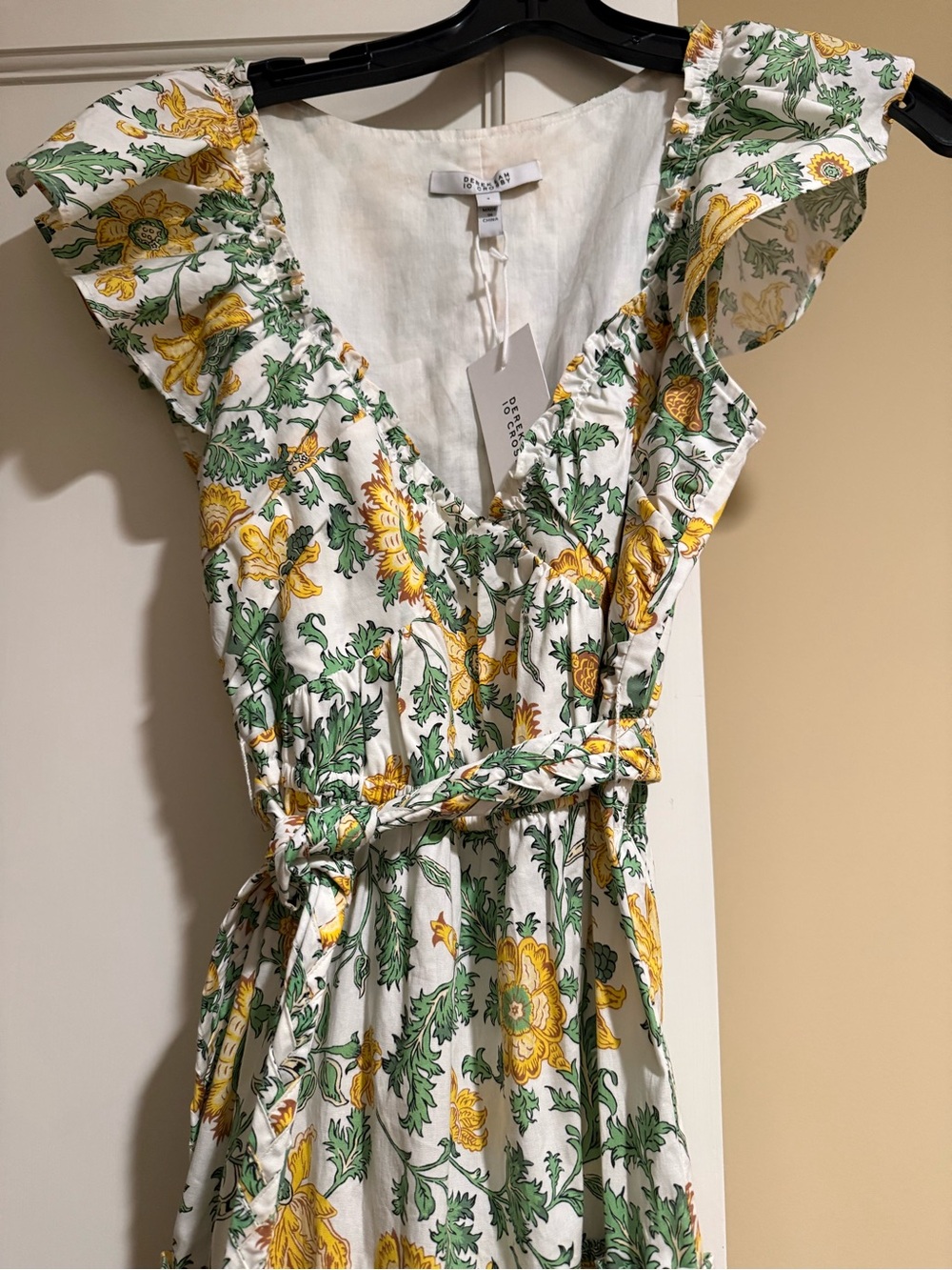 Derek Lam White Maxi Dress with Yellow & Green Floral Print